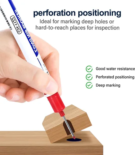 Vista 4 de 5 Pack Long Head Deep Hole Marker Pens, 2026 New 20mm Deep Reach Waterproof Construction Marking Tool, Carpenter Ink Marker Pens Metal Marking Pen