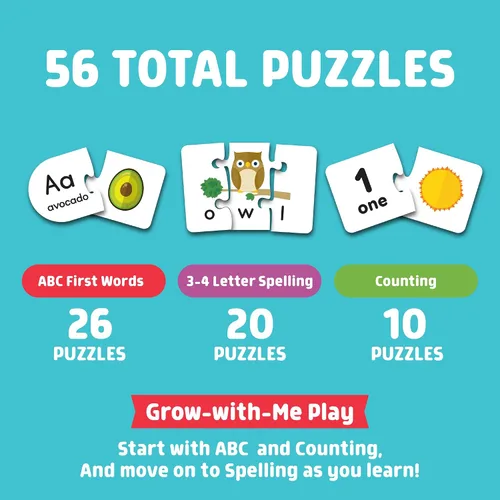 Vista 2 de Chuckle & Roar - ABC & Counting - Paquete de 56 rompecabezas de aprendizaje para niños a partir de 3 años Wooden Learning Puzzle, Alphabet