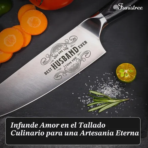 Vista 4 de Regalos para él, marido, hombres, Navidad, aniversario, 8 pulgadas, acero inoxidable alemán profesional 1.4116, cuchillo de chef grabado
