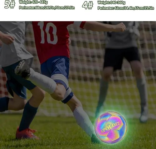 Vista 5 de Holographic Reflective Soccer Ball Glow in The Dark,Light up Soccer Ball for Night Training (with Pump)