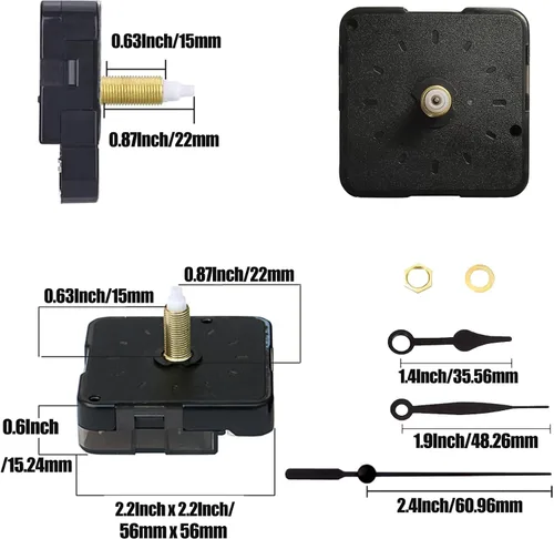 Vista 2 de 3 piezas de movimiento de reloj DIY reloj de pared funciona con pilas, manecillas de reloj de alto par de torsión de eje largo, piezas de repuesto