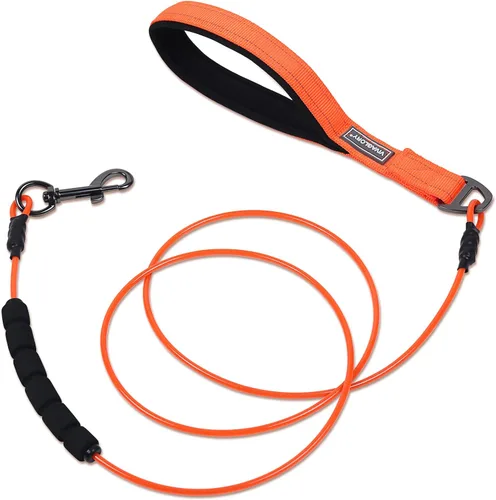 Vista 16 de VIVAGLORY Toughbite - Correa para perro a prueba de mordeduras, no masticable, con mango de tráfico y doble asa para entrenamiento y caminar, metal