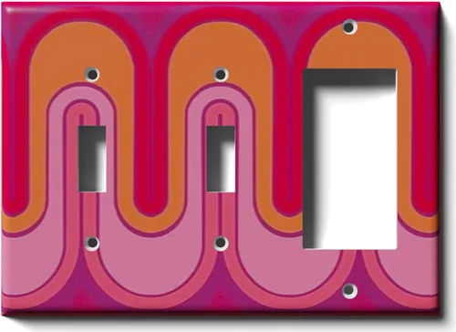 Vista 9 de Placa decorativa de salida - Ondas retro rojas - Receptáculo doble dúplex