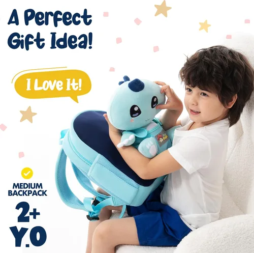 Vista 3 de FunGuys Mochila Kawaii de dinosaurio para niños de 3 a 5 años, mochila para niños y niñas, mochila preescolar para niños de 5 a 7 años, jardín