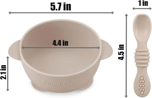 Vista 2 de PandaEar Paquete de 3 Tazones de Silicona con Succión para Bebés y 3 Cucharas de Alimentación para Bebés Cuencos Antideslizantes que se Mantienen