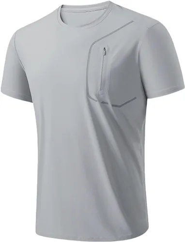 Vista 8 de Camisetas para hombre con bolsillo con cremallera, camiseta atlética de moda para gimnasio, fisicoculturismo, manga corta, cuello redondo liso