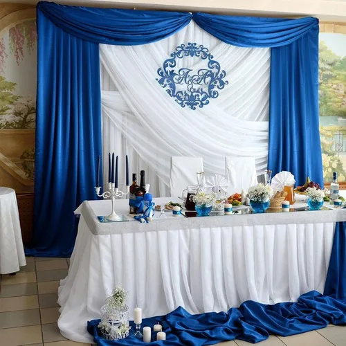 Vista 3 de Cortina de fondo azul de 10 x 7 pies para fiesta, cortinas de fondo para sesión de fotos, cumpleaños, boda, Halloween, Acción de Gracias, Navidad