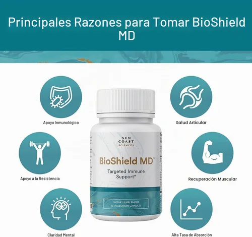 Vista 2 de SUN COAST SCIENCES BioShield MD de Premium Immunity Support con vitamina C, vitamina D, zinc, para concentración, claridad, articulaciones
