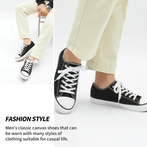 Vista 6 de yageyan Zapatos bajos de lona para hombre Zapatillas casuales clásicas Zapatos de moda en blanco y negro