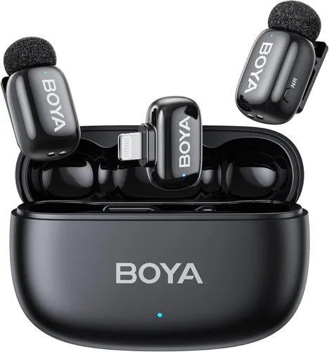 Vista 11 de BOYA Mini 2 Micrófono inalámbrico Lavalier para iPhone 15-17/Android, cancelación de ruido, control de aplicaciones, 48 kHz/24 bits, mini micrófono