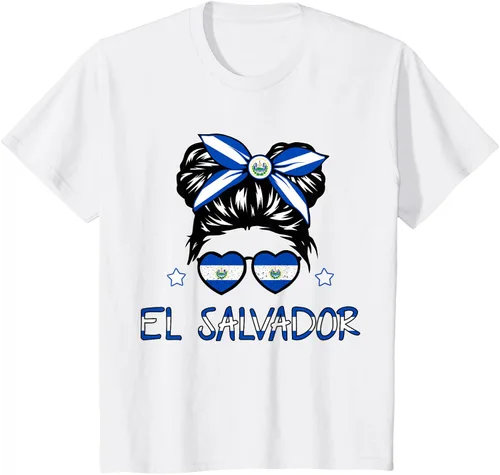 Vista 23 de Camiseta de El Salvador para Niñas Bandera Patrimonio Hispano Salvadoreño