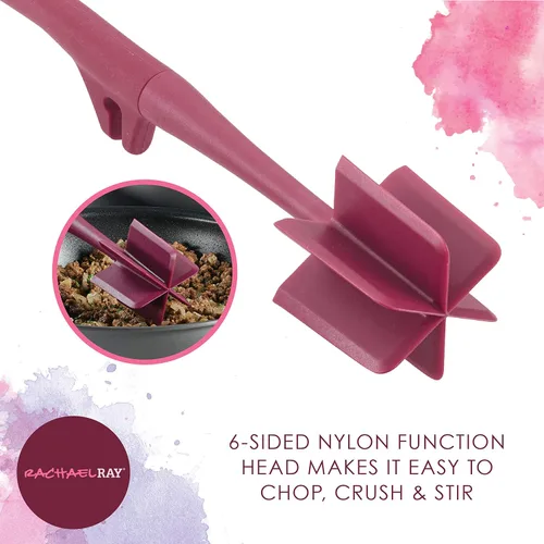 Vista 8 de Rachael Ray Herramientas y gadgets Lazy Crush & Chop, Flexi Turner y Scraping Spoon Set / Utensilios de cocina - 3 piezas, rojo burdeos