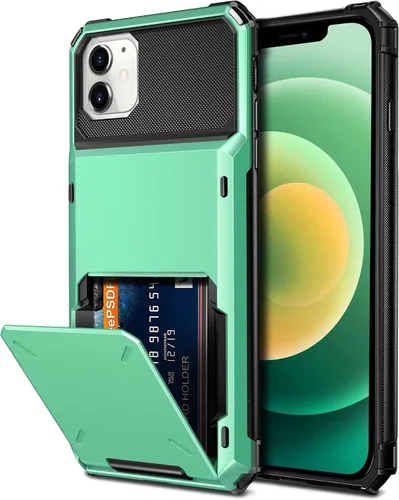 Vista 35 de Vofolen Funda compatible con iPhone 12, cartera 5G, 4 ranuras para tarjetas, tarjetero con bolsillo oculto, doble capa, cubierta trasera protectora
