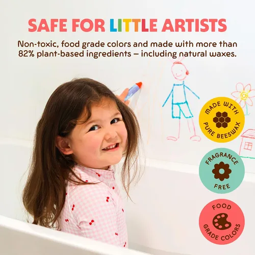 Vista 4 de Honeysticks Crayones de baño súper jumbo no tóxicos (paquete de 7) para niños pequeños de 1 a 3 años y niños de 4 a 8 años, crayones de cera