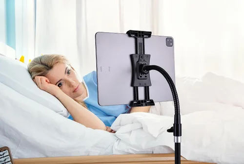 Vista 2 de Trípode para iPad y teléfono de 73 pulgadas con cuello de cisne para tablet con control remoto para tabletas de 3.5 a 15 pulgadas, iPhone, iPad Pro
