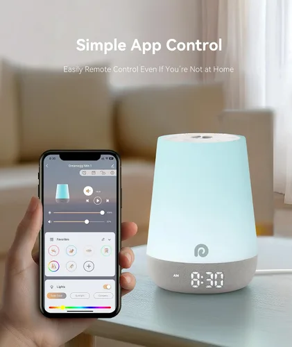 Vista 5 de Dreamegg Sound Machine Baby - Máquina de ruido blanco para bebé con luz nocturna, reloj despertador Ok to Wake, 34 sonidos relajantes, entrenador
