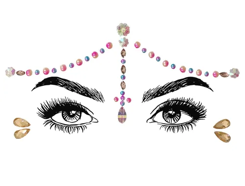 Vista 7 de Joyas musicales de rubí para la cara, gemas de cristal rave, tatuajes de fiesta con purpurina (8 piezas)