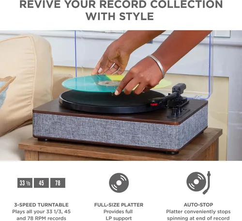 Vista 3 de ION Audio Luxe LP - Reproductor de discos de vinilo Bluetooth con altavoces, conversión USB, placa de tamaño completo, parada automática, salida