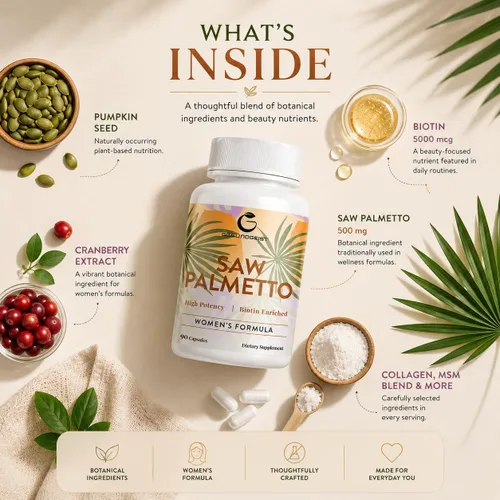 Vista 2 de Saw Palmetto para la pérdida de cabello de las mujeres, bloqueador DHT con mezcla 5 en 1 para el crecimiento del cabello, la piel y las uñas