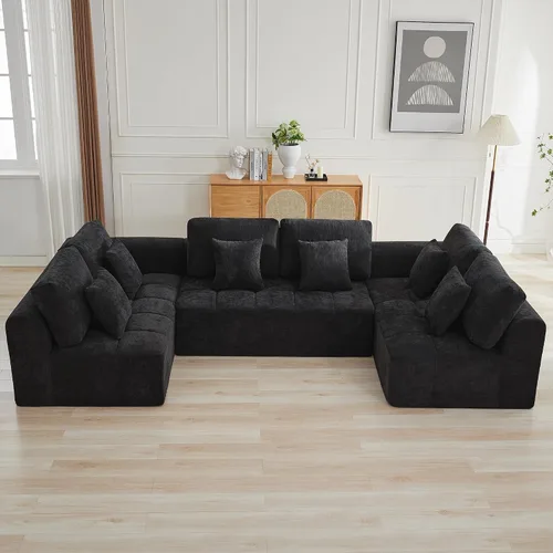Vista 51 de Sofás seccionales modulares de 110 pulgadas para sala de estar, sofá seccional comprimido sin hueso, sofá de espuma viscoelástica tapizado de 3 Beige