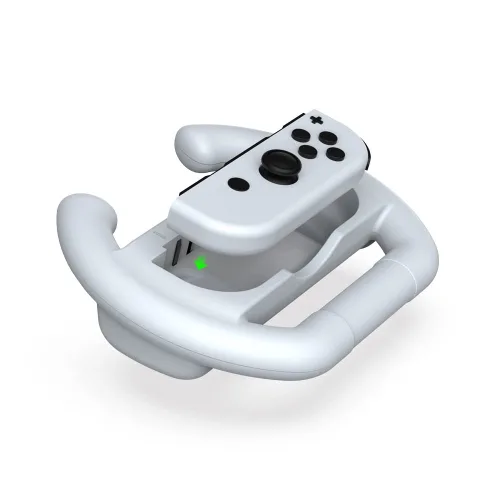Vista 4 de EIMGO 2 x Steering Wheels for Nintendo Switch & OLED Joy-Con Racing Game Controller Attachments Handle Grips Set (Flat-bottom, Black+White)