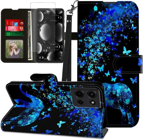Vista 11 de Funda para Motorola Edge 2022 con protector de pantalla, soporte y tarjetero y correa para la muñeca, funda magnética para Moto Edge 2022 5G UW Lobo