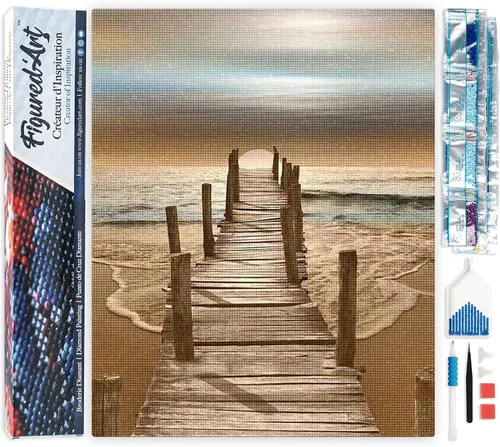 Vista 8 de Figured'Art Kit de arte de pintura de diamantes para adultos de 16 x 20 pulgadas, taladro cuadrado completo 5D en el lago, lienzo enrollado