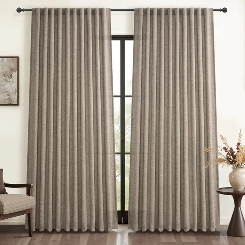 Vista 27 de Cortinas translúcidas de lino beige blanco de 84 pulgadas de largo, 2 paneles, cortinas modernas con filtrado de luz y privacidad, riel de techo