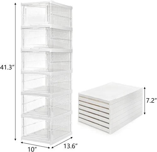 Vista 5 de Hedume Paquete de 6 cajas transparentes apilables para zapatos, caja de almacenamiento de zapatos frontal sin montaje, organizador de zapatos