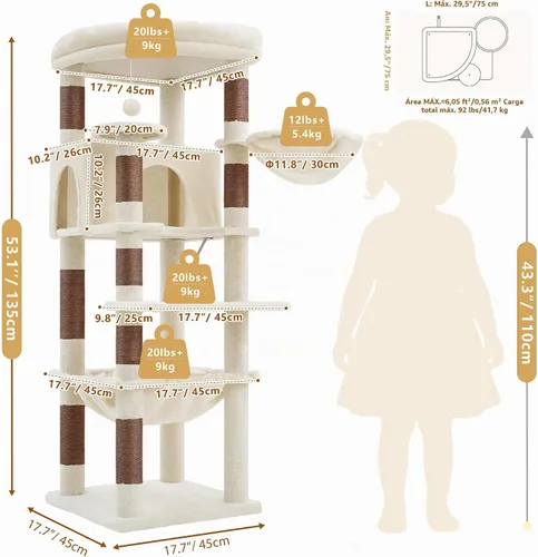 Vista 5 de Heybly Árbol de esquina para gatos de 53.1" para gatos grandes - Juego Beige