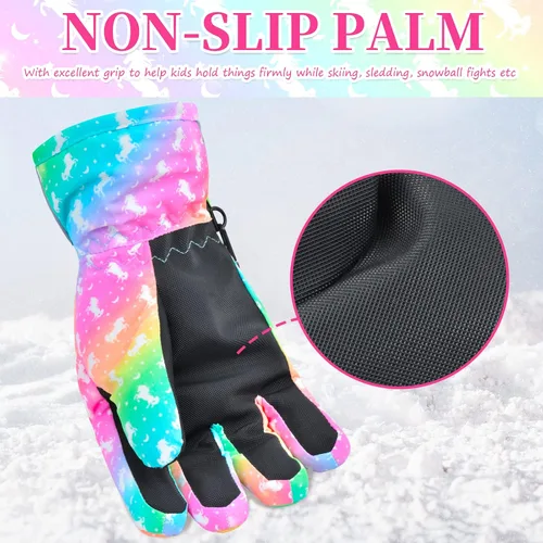 Vista 5 de Guantes de nieve de invierno para niños, guantes de esquí impermeables para niñas, guantes de nieve para niños pequeños, guantes de snowboard