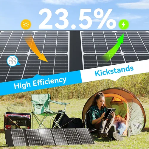 Vista 5 de 100W Panel Solar portátil CPC Material USB-C PD3.0 y 20V DC XT60 Anderson Lightweight, Foldable, USB-A/C Fast Charging, 3m DC Cable, IP65
