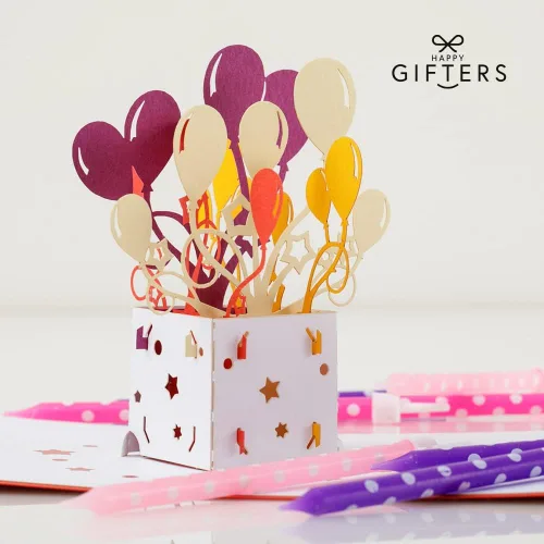 Vista 6 de Tarjeta de cumpleaños desplegable con globos, tarjeta de cumpleaños 3D, tarjeta de cumpleaños emergente, tarjetas emergentes de cumpleaños, tarjetas