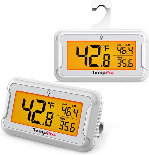 Vista 10 de TempPro Termómetro para refrigerador con gran pantalla LCD retroiluminada, termómetro para congelador con registro máximo/mínimo, fácil reemplazo