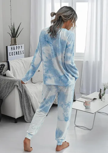 Vista 41 de Prettygarden - Conjunto de pijama de dos piezas para mujer, diseño de teñido anudado, sudadera informal de manga larga con pantalones largos, ropa