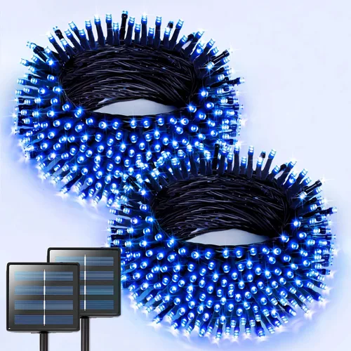 Vista 39 de JMEXSUSS - Paquete de 2, luces solares de Navidad cálidas y multicolor para exteriores, cada una con 100 LED, 10 metros, luces solares impermeables