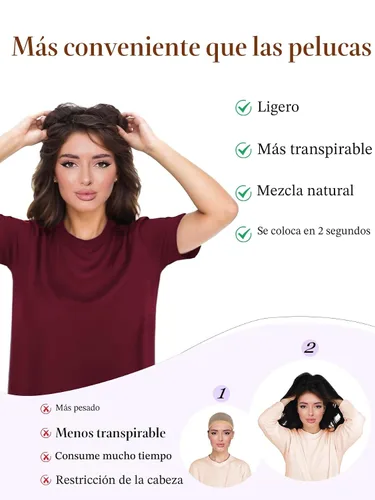 Vista 7 de PANEWAY Toppers de pelo de 7 x 7 pulgadas para mujeres con cabello fino, pelucas de 20 pulgadas para mujer, 1B
