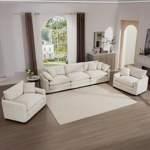 Vista 22 de Juego de sofá de 2 piezas de gran tamaño para sala de estar, sofá biplaza y sofá individual, asiento modular modular profundo de pana cómodos sofás