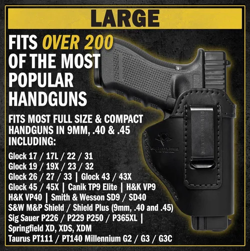 Vista 2 de Relentless Tactical IWB The Defender - Funda de cuero para pistolas S&W M&P Shield, GLOCK 17 19 22 23 32 33, Springfield XD & XDS, y pistolas