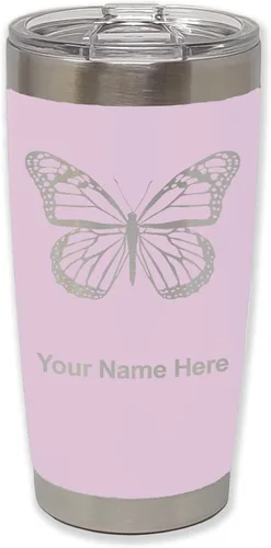 Vista 24 de LaserGram Vaso aislado al vacío de 20 onzas, mariposa monarca, grabado personalizado incluido (negro)