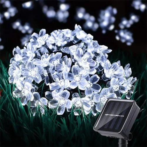 Vista 15 de ITICdecor - Tira de luces solares para exteriores con flores, impermeables, 50 luces LED, decoraciones de luces de hadas para árbol de Navidad