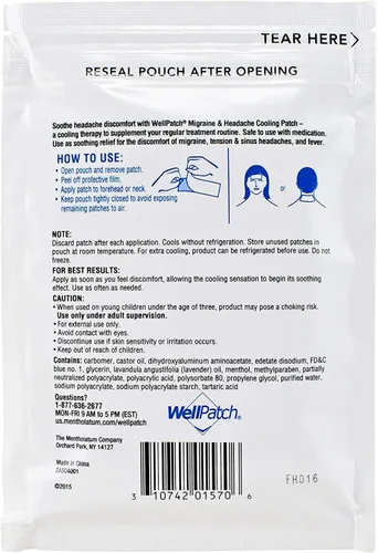 Vista 3 de WellPatch Almohadillas refrescantes para el dolor de cabeza para migraña, 4 unidades (paquete de 5)