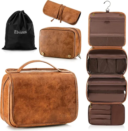 Vista 15 de Elviros Neceser colgante para hombres y mujeres, 3 en 1, organizador de viaje grande impermeable de piel sintética, bolsa de maquillaje dopp kit