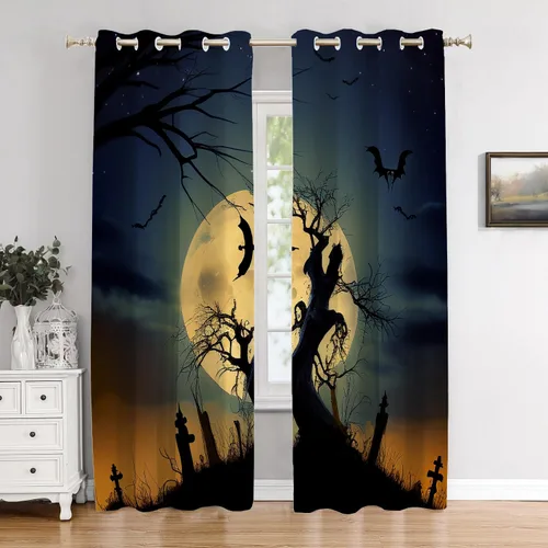 Vista 31 de Cortinas opacas de poliéster multicapa marrón con diseño de bosque natural, 2 unidades, 26 x 24 pulgadas