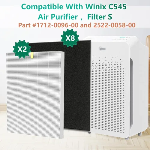 Vista 3 de Filtro de repuesto C545 S compatible con purificador de aire Winix C545, reemplaza a las piezas 1712-0096-00 y 2522-0058-00, paquete de 2 filtros