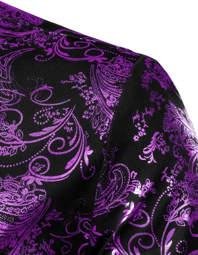 Vista 4 de ZEROYAA Camisa de vestir de cachemira de lujo para hombre, con estampado floral brillante, camisas con botones para fiesta de graduación