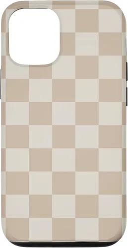 Vista 28 de iPhone 16 Vanilla Blanco café crema a cuadros ajedrez patrón clásico caso