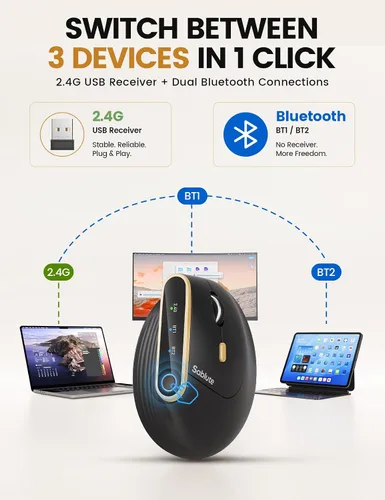 Vista 3 de SABLUTE Ratón vertical inalámbrico ergonómico MAM4 para manos medianas y Negro profundo2