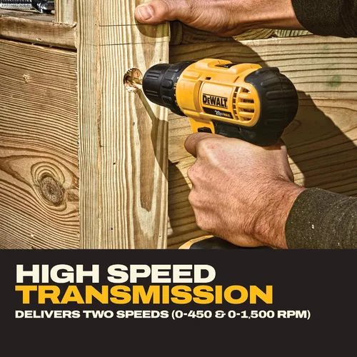 Vista 7 de DEWALT Juego de Taladro Atornillador Inalámbrico de 20V Max, 2 Velocidades, Motor de Alto Rendimiento, Incluye 2 Baterías de Iones de Litio XR