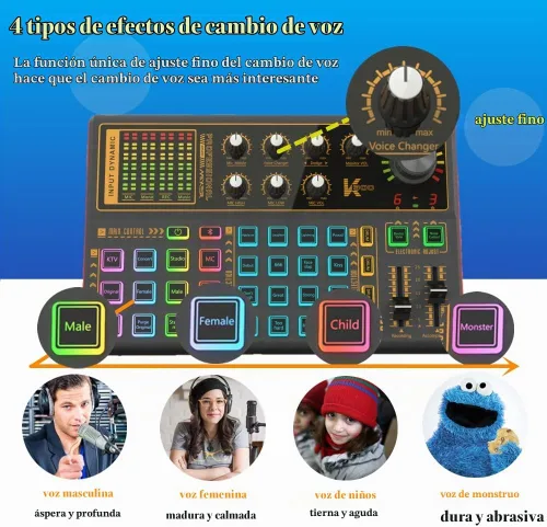 Vista 4 de Mesa de mezclas de sonido, tarjeta de sonido cambiadora de voz con múltiples efectos de sonido - Tarjeta de sonido en vivo